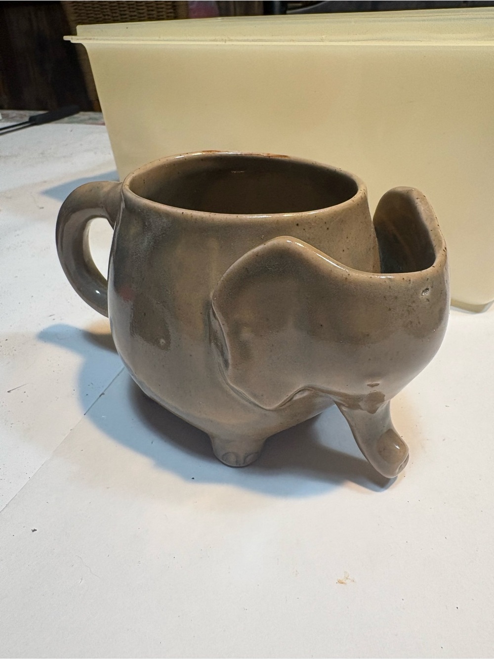 retired Urban Outfitters ceramic elephant mug speckled brown glaze trunk handle - Picture 2 of 11